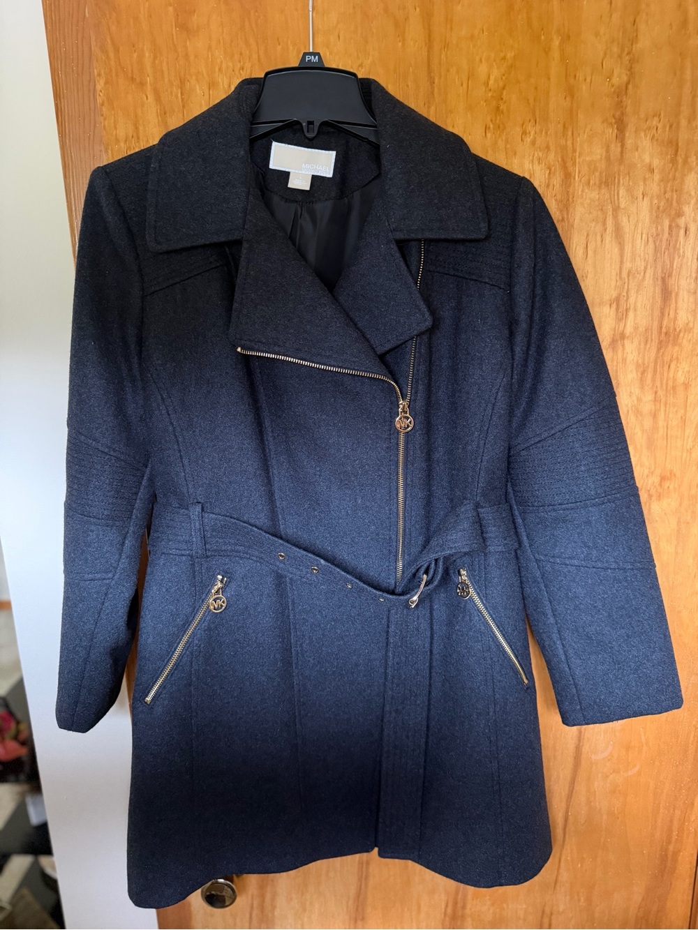 Asymmetrical Zip Coat in Navy by Michael Kors